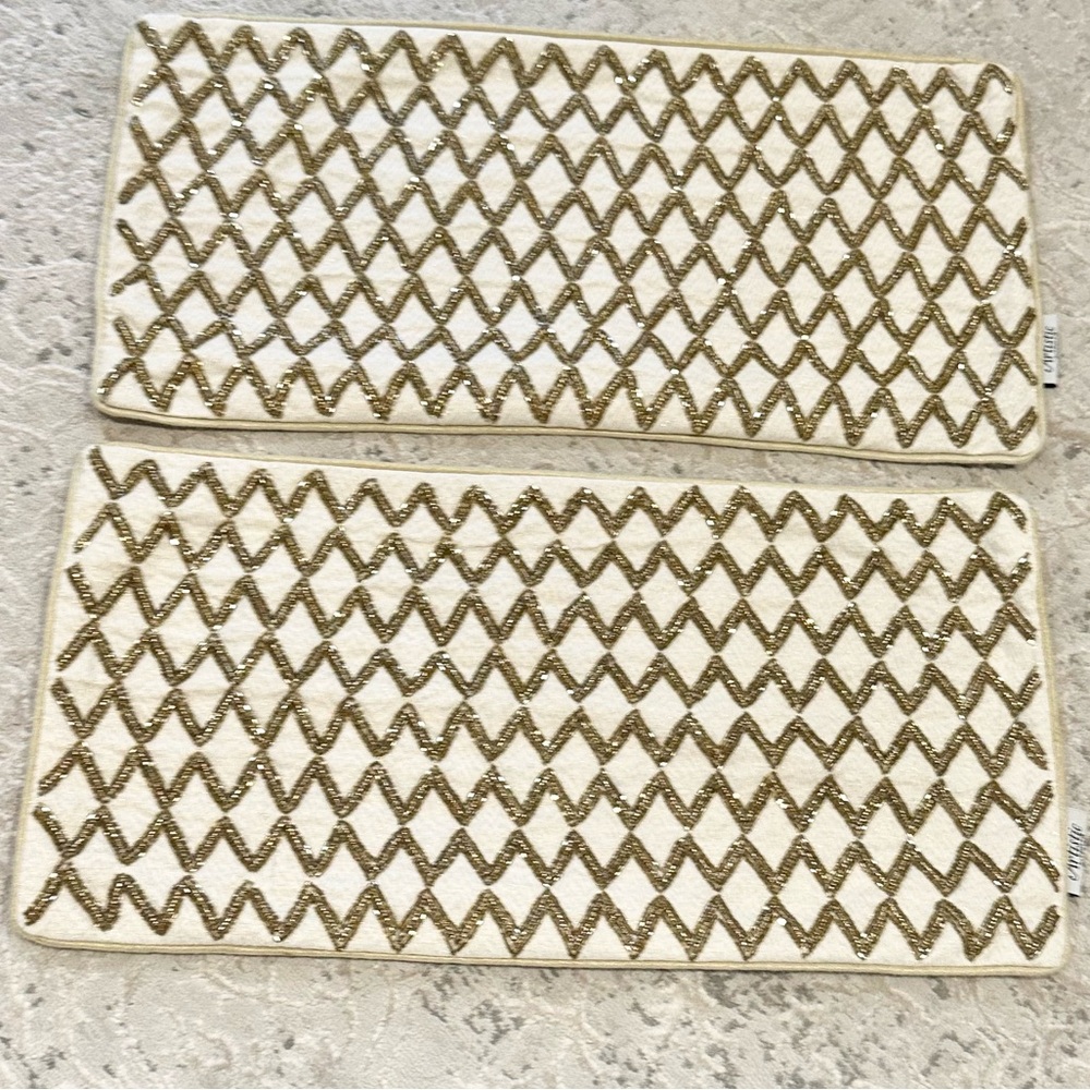 Pair of Gold Beaded Lumbar Pillow Covers-Pristine-Like New Condition